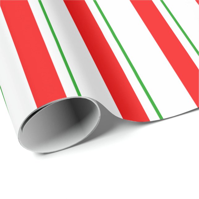 Papier Cadeau Motif de bandes vert, blanc, rouge (Coin rond)