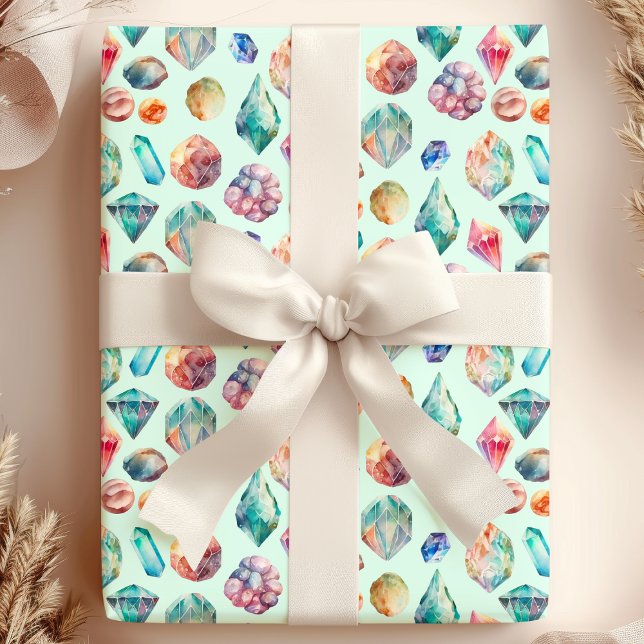 Papier Cadeau Motif de bijoux en pierres d'aquarelle (Créateur téléchargé)