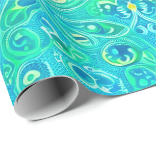 Papier Cadeau Motif de Bohème Arabesque Aquamarine