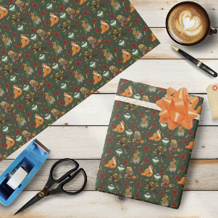 Papier Cadeau Motif de bois automnal Animaux de la forêt verte