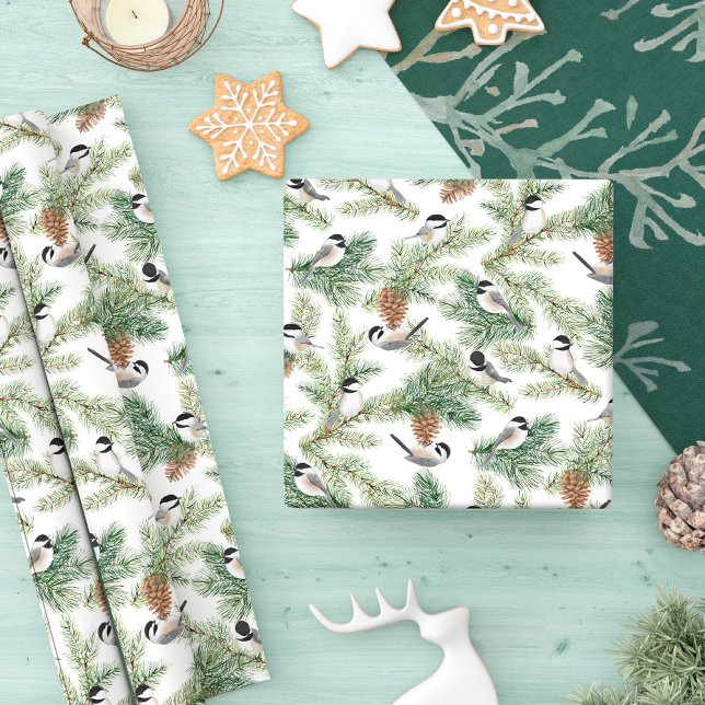 Papier Cadeau Motif de bois de chickadee d'hiver (Créateur téléchargé)
