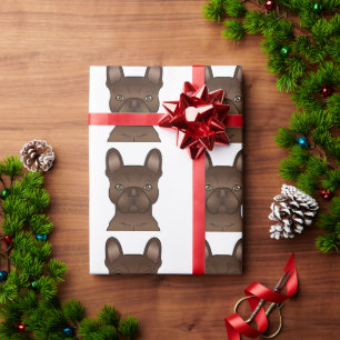 Papier Cadeau Motif de Bouledogue Français au Chocolat