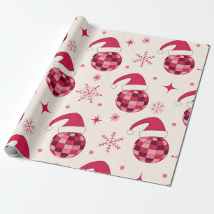 Papier Cadeau Motif de boules de disco de Noël Groovy Santa 