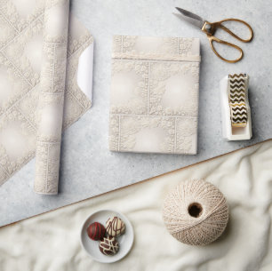Papier Cadeau Motif de broderie ivoire carré