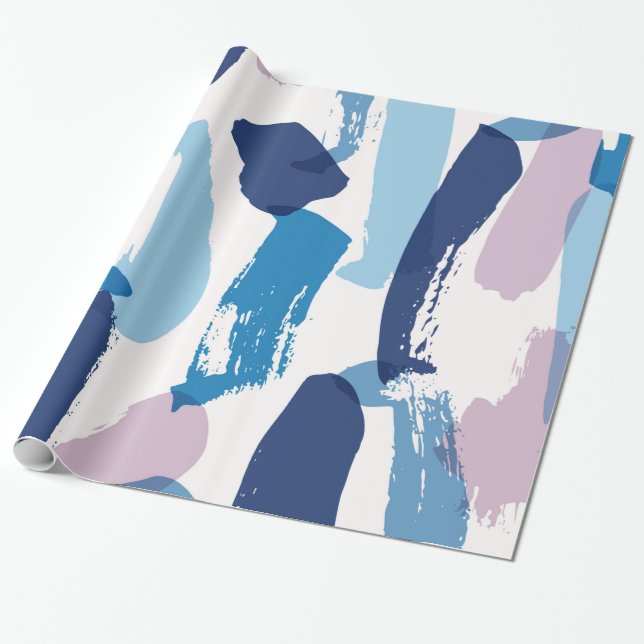 Papier Cadeau Motif de brushstrokies bleu et rose (Déroulé)