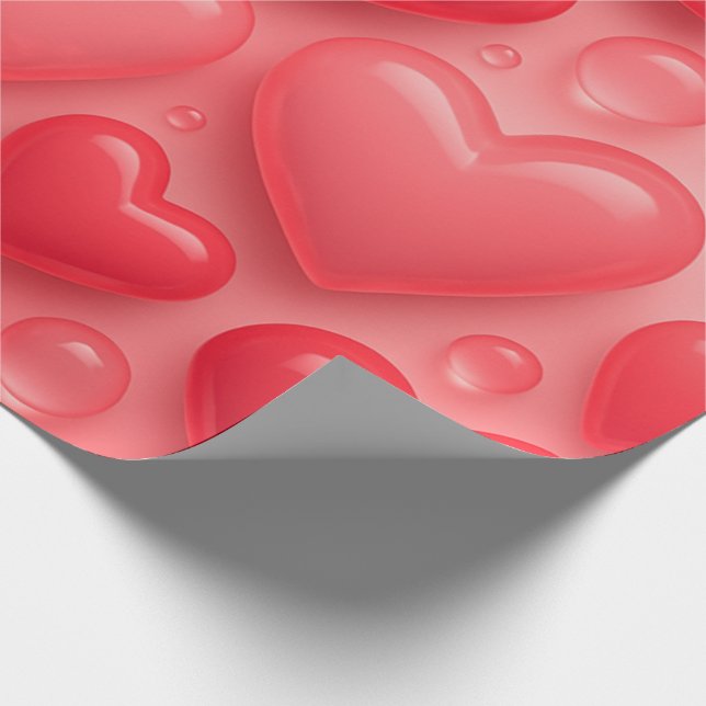 Papier Cadeau Motif de bulle rose et rouge Coeurs (Coin)