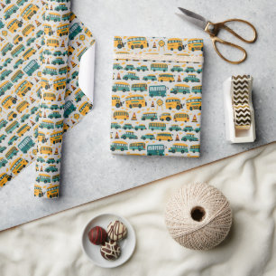 Papier Cadeau Motif de bus scolaire