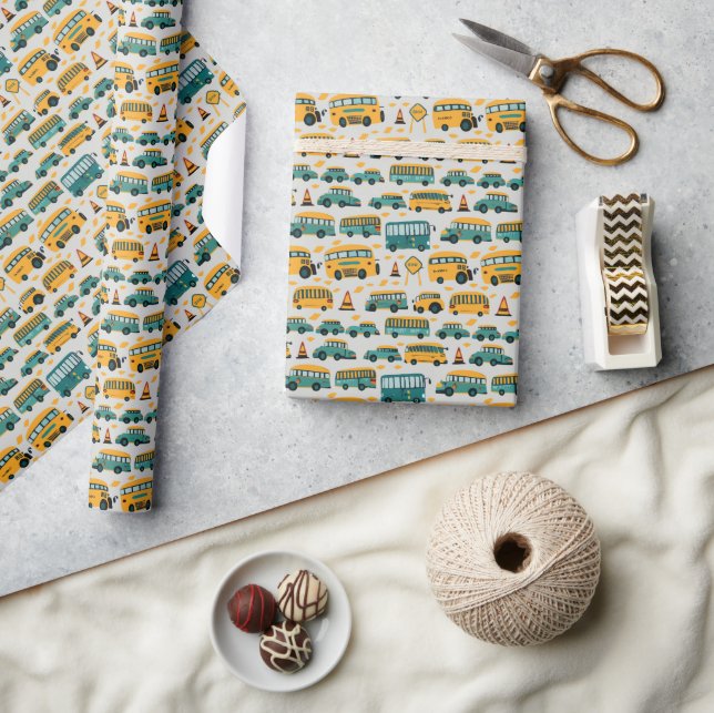Papier Cadeau Motif de bus scolaire (Artisanat)