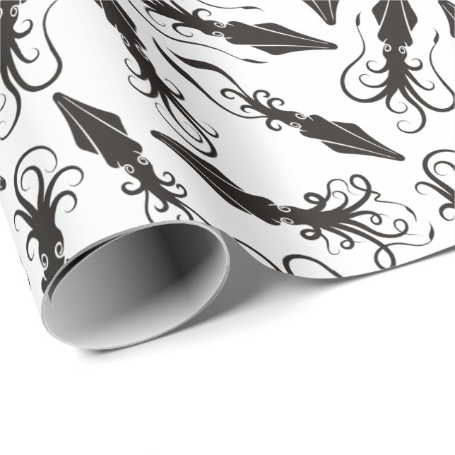 Papier Cadeau Motif de calmar noir (Coin rond)