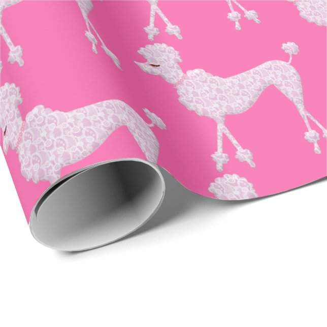 Papier Cadeau Motif de caniche rose (Coin rond)