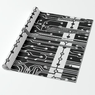 Papier Cadeau Motif de carte de circuit imprimé noir et blanc mo