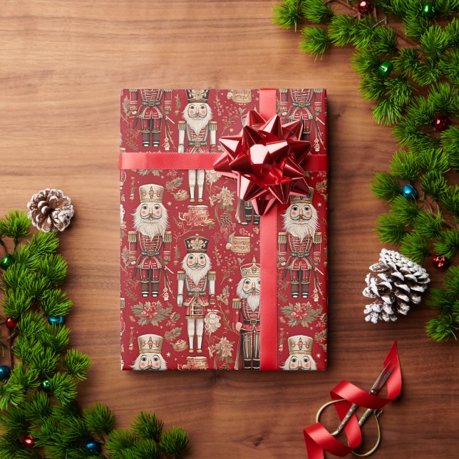 Papier Cadeau Motif de casse-noix rouges Noël (Cadeau de vacances)