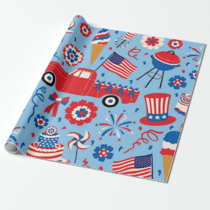 Papier Cadeau Motif de célébration rétro du 4 juillet