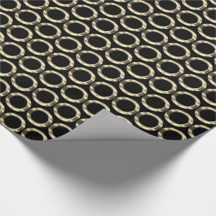 Papier Cadeau Motif de cercles anneaux dorés géométrique noir or