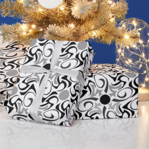Papier Cadeau Motif de céréales tribales noir et blanc
