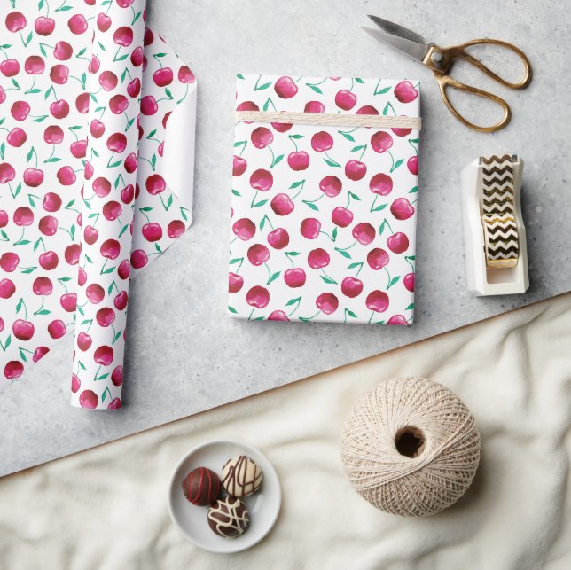 Papier Cadeau Motif de cerise aquarelle (Artisanat)