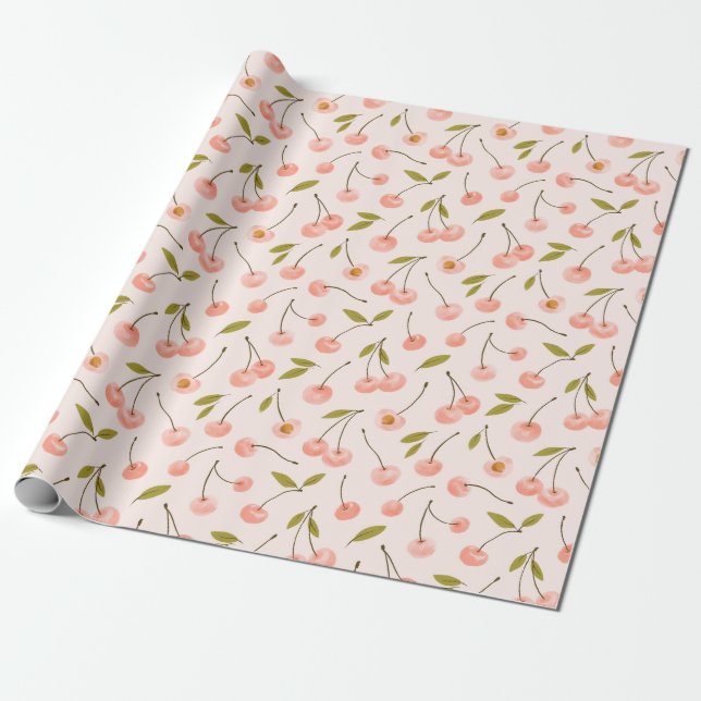 Papier Cadeau Motif de cerise aquarelle (Déroulé)