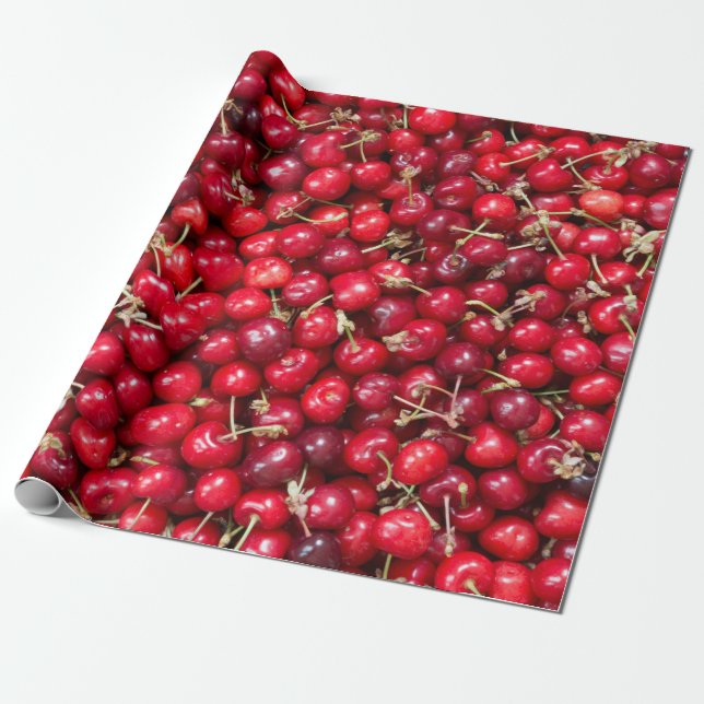 Papier Cadeau Motif de cerise douce (Déroulé)