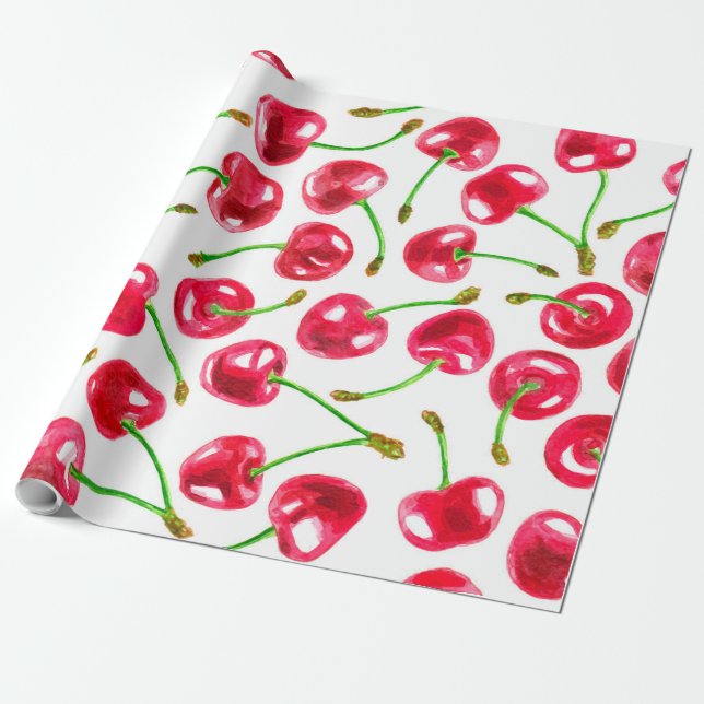 Papier Cadeau Motif de cerises d'aquarelle (Déroulé)