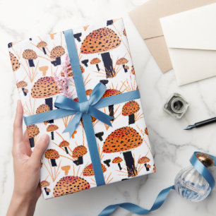 Papier Cadeau Motif de champignon orange automne