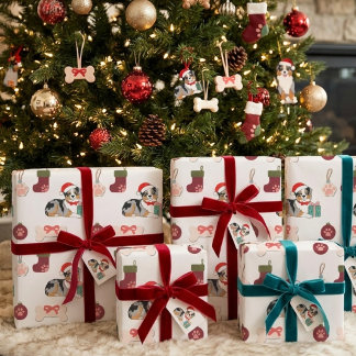 Papier Cadeau Motif de chapeau de Père Noël pour Berger Australi