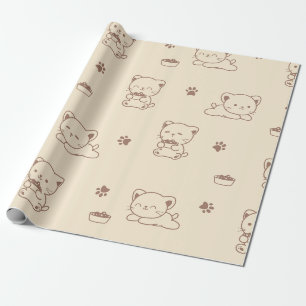 Papier Cadeau Motif de chat beige mignon (1)