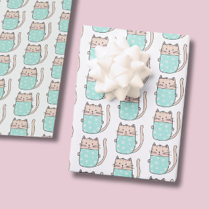 Papier Cadeau Motif de chat mignon pour l'anniversaire des fille