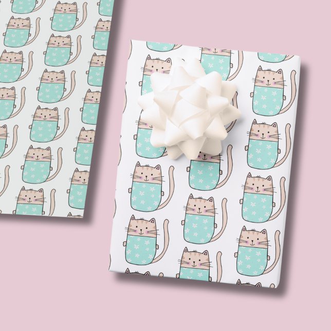 Papier Cadeau Motif de chat mignon pour l'anniversaire des fille (Kitty Cat pattern wrapping paper)