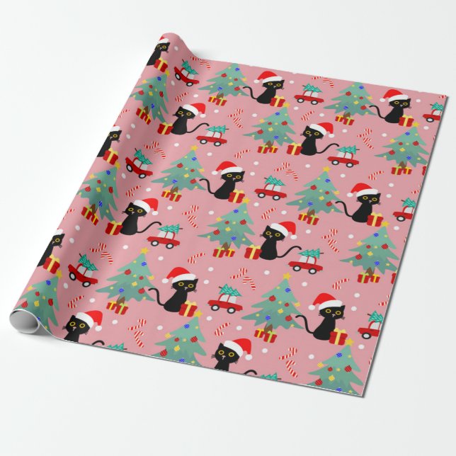 Papier Cadeau Motif de chat noir Noël (Déroulé)