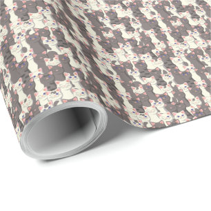 Papier Cadeau Motif de chats blancs et gris