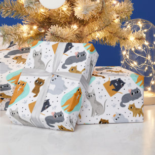 Papier Cadeau Motif de chats mignons pour l'anniversaire des cha