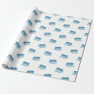 Papier Cadeau Motif de chaussures pour bébés bleues
