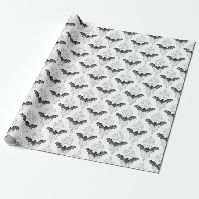 Papier Cadeau Motif de chauve-souris noire d'Halloween (Déroulé)