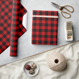 Papier Cadeau Motif de chèque noir et rouge