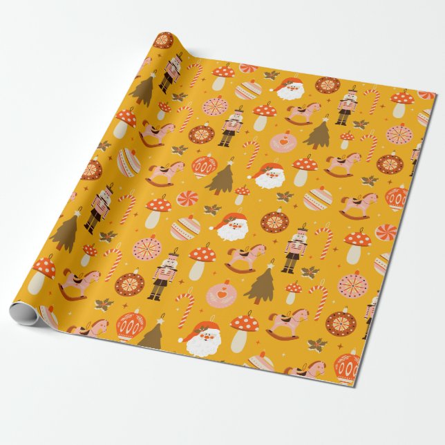 Papier Cadeau Motif de cheval à cheval rétro Noël Père Noël (Déroulé)