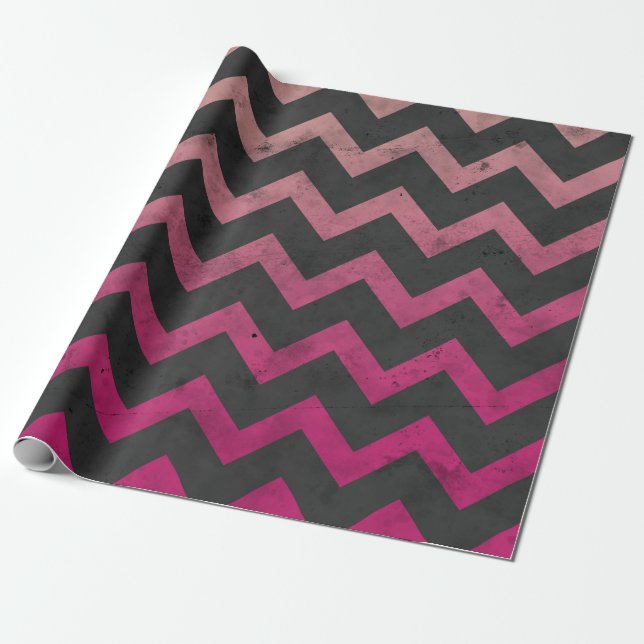 Papier Cadeau Motif de chevron gris foncé rose magenta (Déroulé)