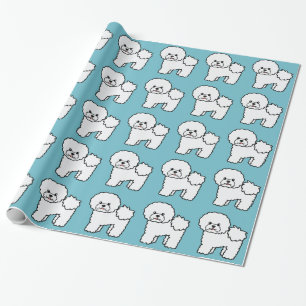 Papier Cadeau Motif de chien Bichon Frise sur fond bleu