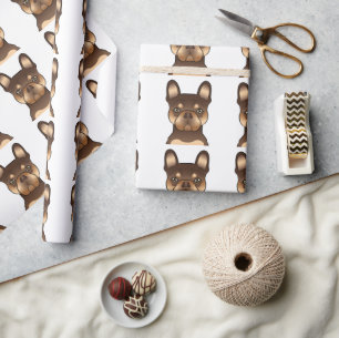 Papier Cadeau Motif de chien bouledogue français chocolat et fau