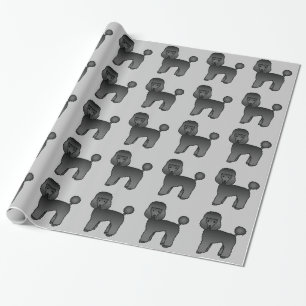 Papier Cadeau Motif de chien caniche jouet noir sur gris