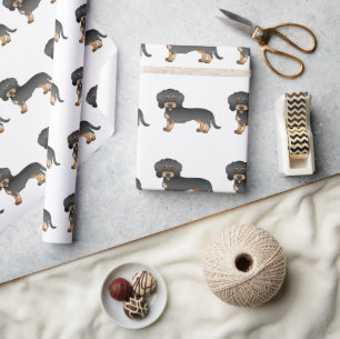 Papier Cadeau Motif de chien Dachshund à poil dur noir et feu