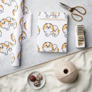 Papier Cadeau Motif de chien de dessin animé Pomeranian Parti-Co