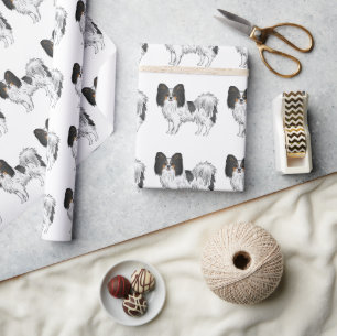 Papier Cadeau Motif de chien heureux et mignon Papillon tricolor