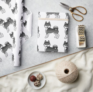 Papier Cadeau Motif de chien mignon Alaskan Klee Kai noir et bla