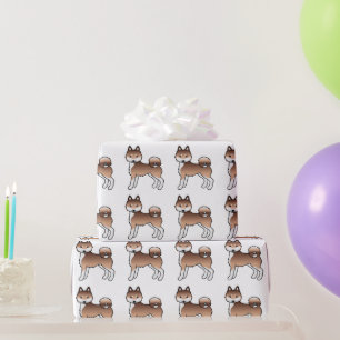 Papier Cadeau Motif de chien mignon Alaskan Klee Kai rouge et bl
