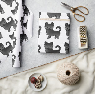 Papier Cadeau Motif de chien mignon Chihuahua à manteau long noi