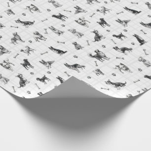 Papier Cadeau Motif de chien noir et blanc avec différentes race