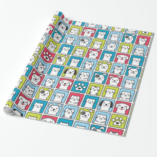 Papier Cadeau Motif de chiens et chats mignons et drôles