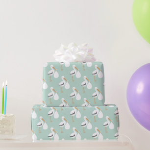 Papier Cadeau Motif de cigogne verte à la menthe