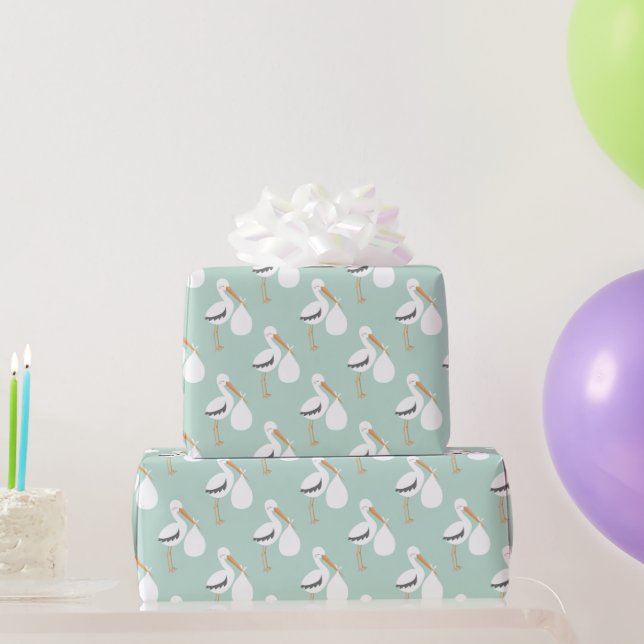 Papier Cadeau Motif de cigogne verte à la menthe (Cadeaux de fête)