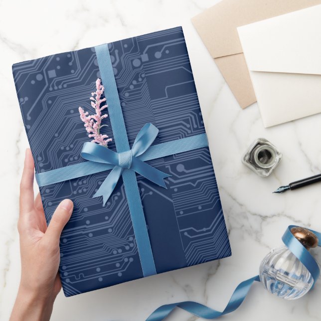 Papier Cadeau Motif de circuit Geek bleu (Cadeaux)